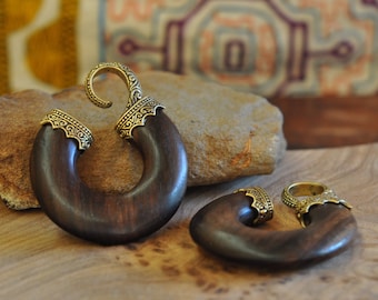 Narra Wood + Brass Ear Weights | 6mm Gauge | Tribal Body Jewellery