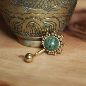 African Jade Belly / Navel Bar | Surgical Steel PVD Gold
