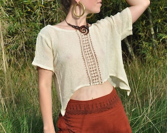 Loose Weave Cotton Top | Block Printed Front