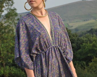 Indiase zijden maxi-jurk | 4 levendige kleuren beschikbaar