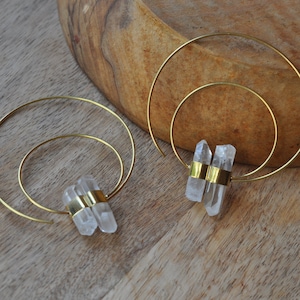 1mm Brass Hoops with Clear Quartz Crystals