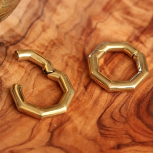 Octagon Brass Ear Weights Strong Magnetic Clasp 6mm / 2 Gauge image 1