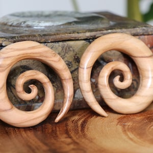 Olive Wood | Spiral Ear Expanders | 4, 6, 8, 10 & 12mm | Sold Individually