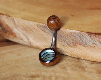 Abalone + Wood  | Surgical Steel | Navel Bar / Belly Ring