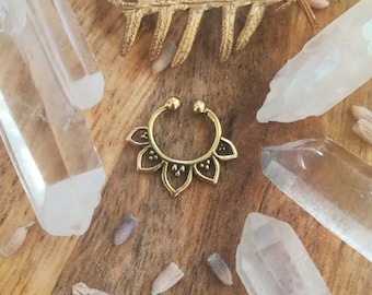 Lotus Flower False Septum Ring |  Brass & Sterling Silver