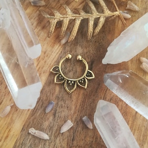 Lotus Flower False Septum Ring |  Brass & Sterling Silver