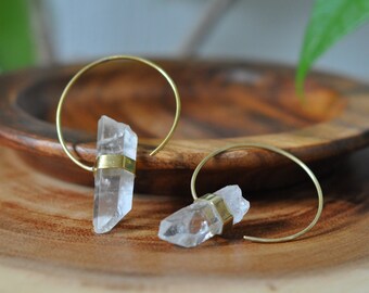 Quartz Point Brass Hoops