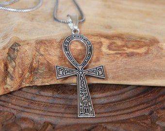 Ankh Necklace | Egyptian Hieroglyph Engraved | Egyptian Cross | Spiritual Symbol | Brass or Silver Plated