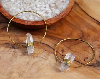 Quartz Hoops | 1.2mm Brass Earrings