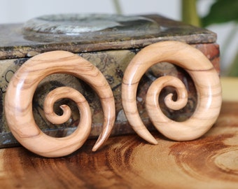 Olive Wood | Spiral Ear Expanders | 4, 6, 8, 10 & 12mm | Sold Individually