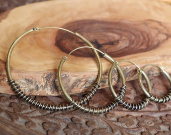 Spiral Wrap Brass Hoops | 4 Sizes Available
