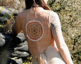 Gilet en coton Khadi biologique | Sri Yantra & Seed of Life Patch brodé