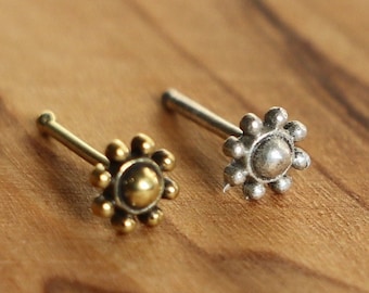 Indian Flower Nose Stud | Indian Style | Nose Stud / Bone | Sterling Silver or Brass
