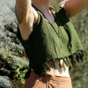 Tassel Earthy Crop Top | Raw Cotton | Forest Green | Rust Red