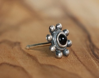 Indian Flower Nose Stud with Blue Opal or Onyx | Indian Style | Nose Stud / Bone | Brass