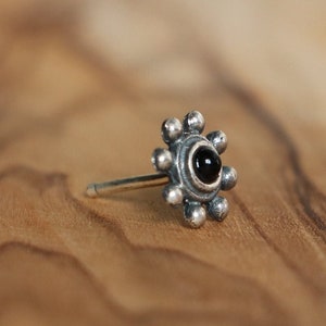 Indian Flower Nose Stud with Blue Opal or Onyx | Indian Style | Nose Stud / Bone | Brass