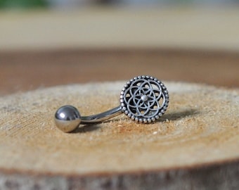 Flower of Life | Belly/Navel Bar | Surgical Steel | Sterling Silver & Brass