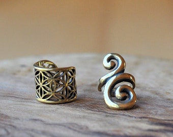 Brass Dread Cuffs | Flower of Life & Spirals