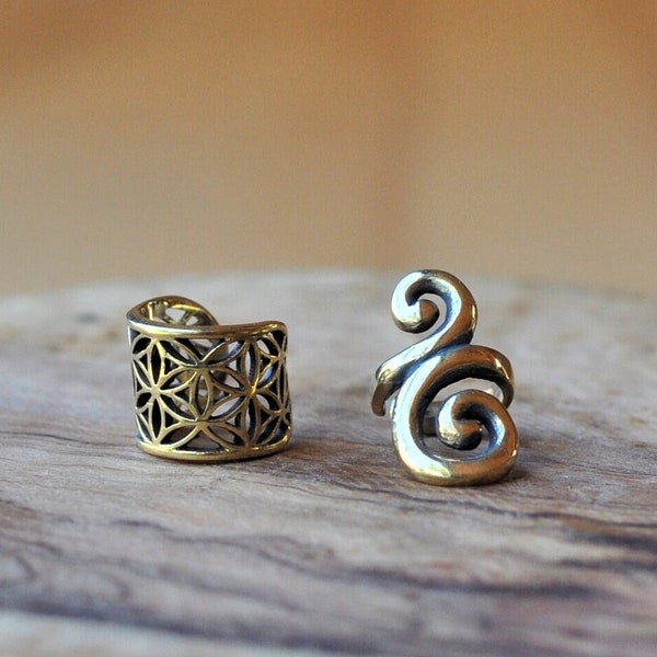 Brass Dread Cuffs | Flower of Life & Spirals