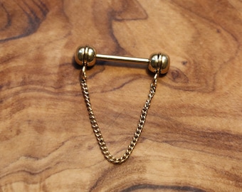 Nipple Bar and Chain | Gold PVD and Surgical Steel |  12mm, 14mm & 16mm