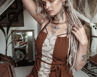 The Shipibo Stripe Halter Dress | Lace up back | Front side slits