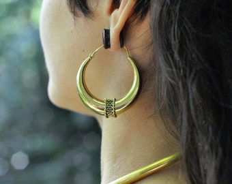 Tribal Hoops | Boho Brass Earrings with Dot Patterned Detail