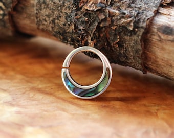 Abalone Shell Septum Ring | Brass & Sterling Silver | Daith | Helix | 1mm / 18 gauge