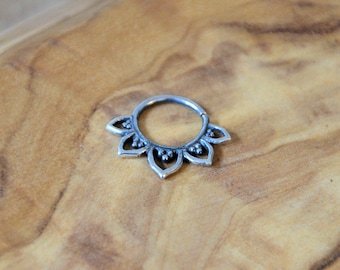 Lotus Flower Septum Ring | Sterling Silver & Brass | 1mm / 18 gauge