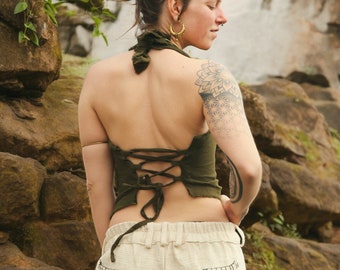 Raw Cotton Halter with Lace up Back | 4 colours available