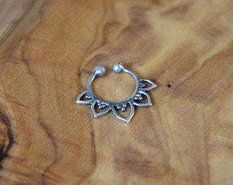 Lotus Flower False Septum Ring |  Brass & Sterling Silver