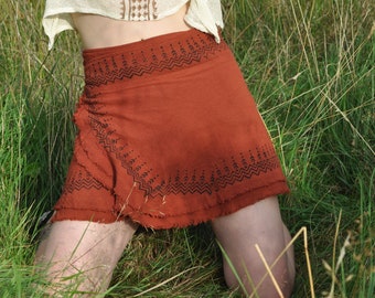 Block Printed Mini Wrap Skirt | 100% Raw Cotton | One Size