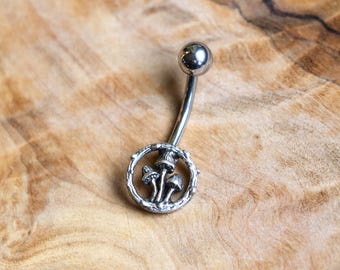 Mushroom 925 Sterling Silver Charm Belly / Navel Bar | 925 Sterling Silver Charm with Surgical Steel Bar
