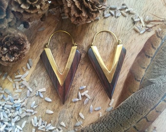 Wood + Brass | Triangle Earrings