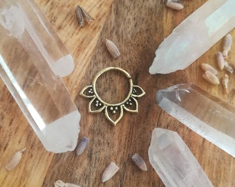 Lotus Flower Septum Ring | Brass & Sterling Silver | 1mm / 18 gauge
