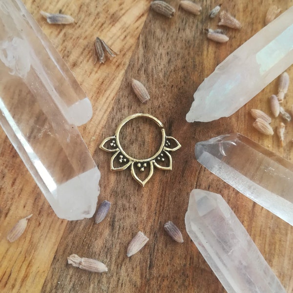 Lotus Flower Septum Ring | Brass & Sterling Silver | 1mm / 18 gauge