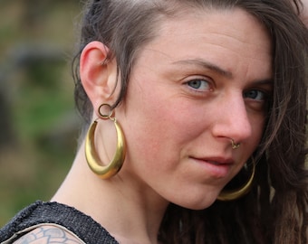 Large Tribal Hoops | Boho Brass Earrings