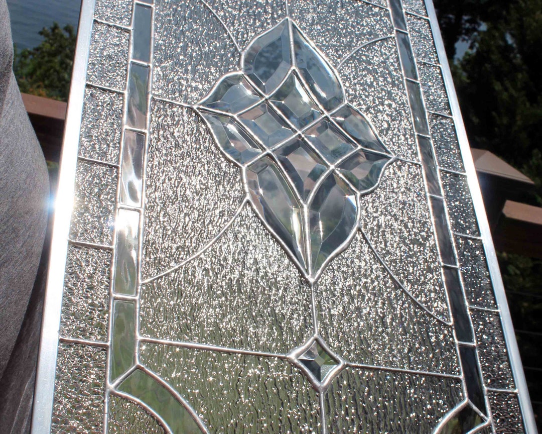 Elegant Clear Beveled Stained Glass Panel, 28 3/4 by 16 Etsy