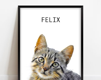 Cat Portrait Custom Pet Wall Art Printable DIGITAL Download