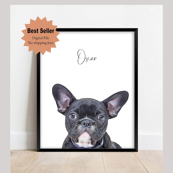 Pet Portrait Custom Dog Wall Art Printable DIGITAL Download, Gift for pet lover, Pet memorial gift