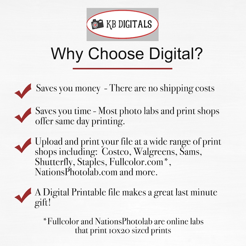 May include: A digital print advertisement with the text "Why Choose Digital?" and a logo for KB DIGITALS. The ad highlights the benefits of digital prints, including cost savings, time efficiency, and printing options at various retailers.