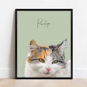 Retrato de mascota personalizado y personalizado. Pet Cat Wall Art DESCARGA DIGITAL para imprimir en póster o lienzo para regalo.