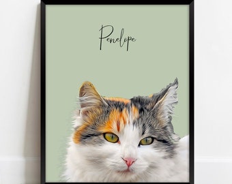 Pet Portrait Custom and Personalized. Pet Cat Wall Art DIGITAL DOWNLOAD to Print on Poster or Canvas for gift.
