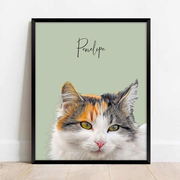 Pet Portrait Custom and Personalized. Pet Cat Wall Art DIGITAL DOWNLOAD to Print on Poster or Canvas for gift.