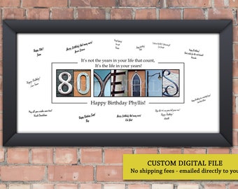 80th Birthday Gift Ideas, 80th Birthday Gift for Dad, 80th Birthday gift for Mom, 80th Birthday Decorations Guestbook,  80th Birthday Poster