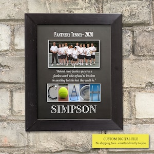 Custom Printable Gift for Tennis Coach, Team gift for tennis coach, End of season gift for tennis coach, Assistant coach gifts