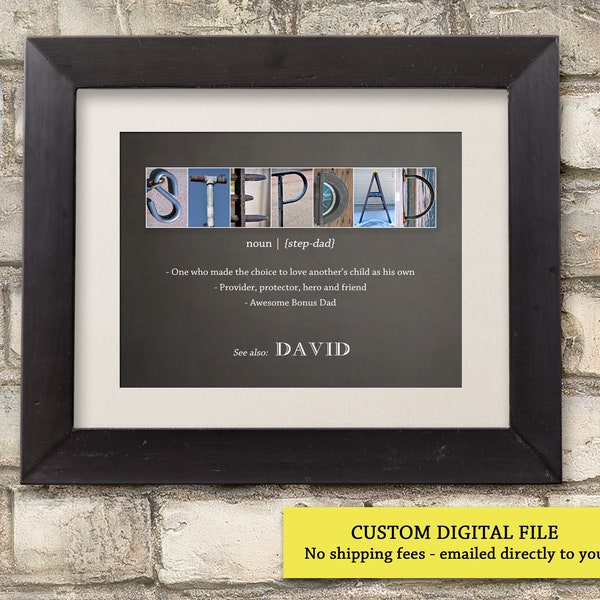 Personalized Fathers Day Gift for Stepdad Printable Gift Bonus Dad Custom Name Sign for Step Dad Stepfather Birthday or Encouragement Gift