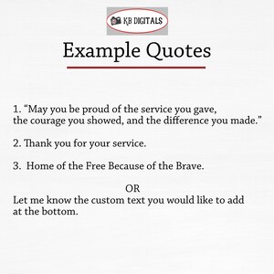May include: A white background with the text "Example Quotes" in a bold, red font. The image includes three quotes and an option for custom text. The KB DIGITALS logo is in the top left corner.