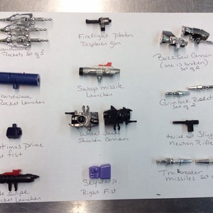 Vintage 1980’s Transformer toys spare parts, Transformer weapons