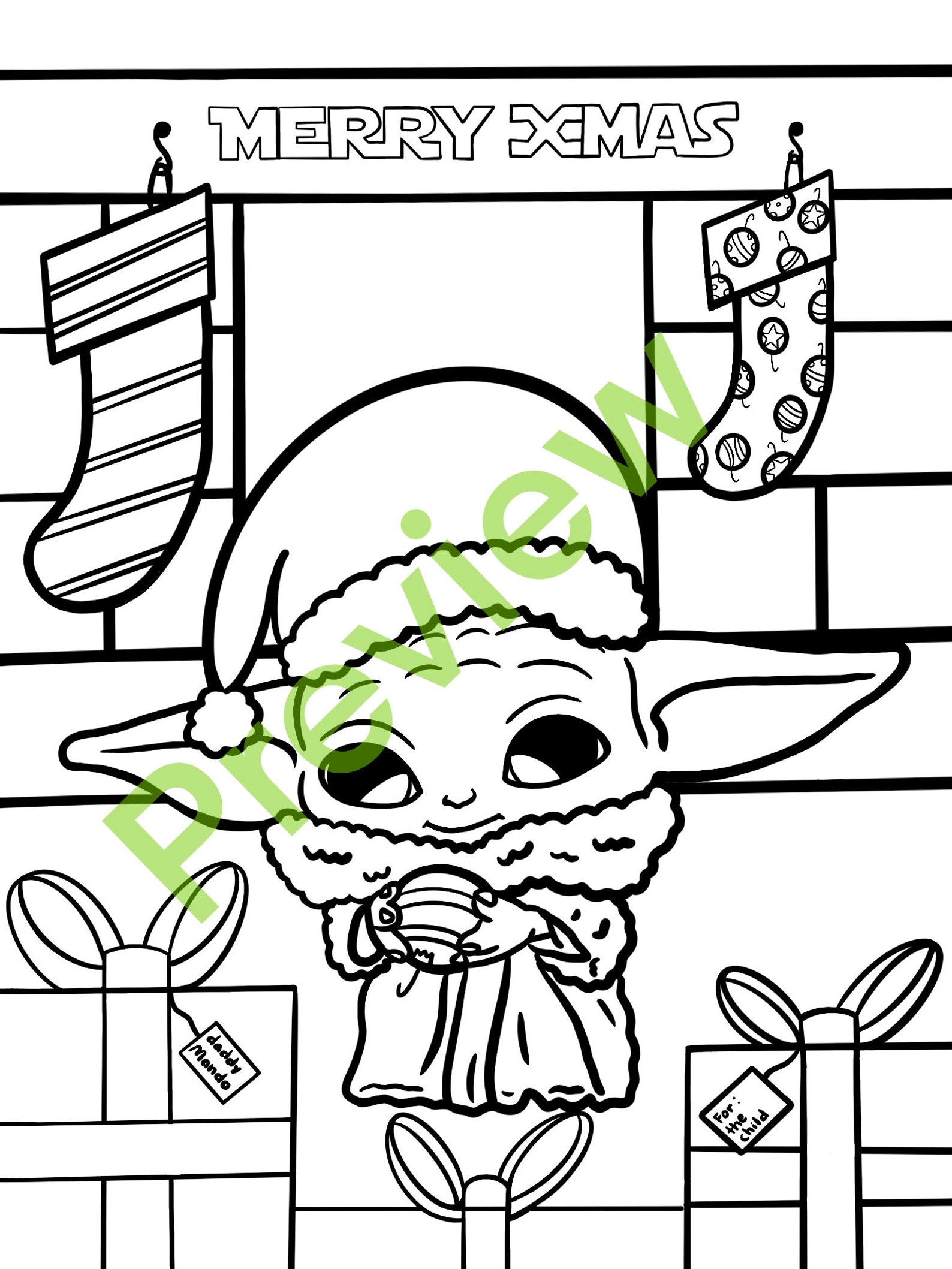 2 Baby yoda Christmas coloring pages | Etsy