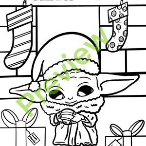 2 Baby yoda Christmas coloring pages | Etsy